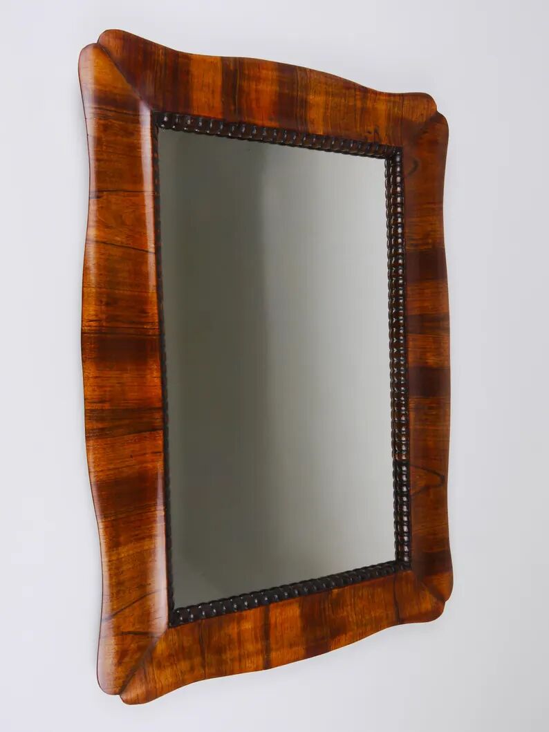 Square Biedermeier Carved & Scalloped Walnut Wall Mirror, Vienna, ca. 1850