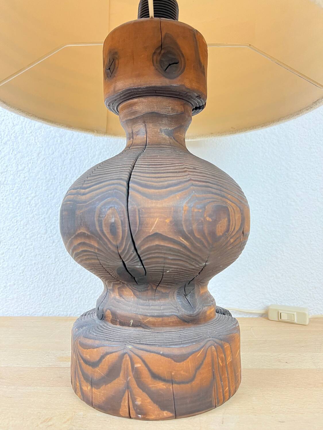 Brutalist wooden lamp from the 1970s by Temde