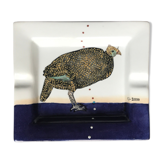 Fabienne jouvin, ceramic empty-pocket ashtray, decorated with a guinea fowl