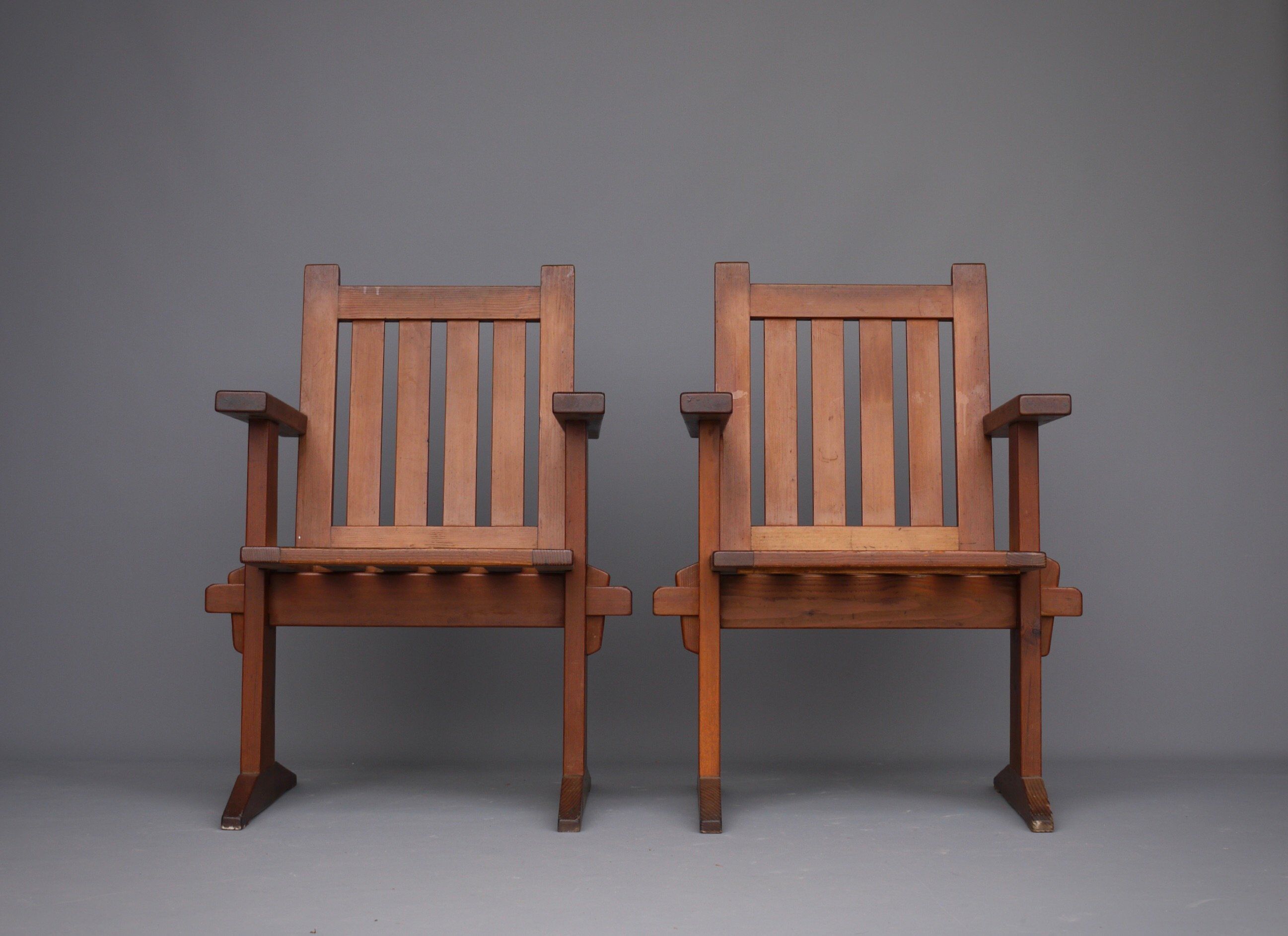 Set of four pine Scandinavian armchairs 1930