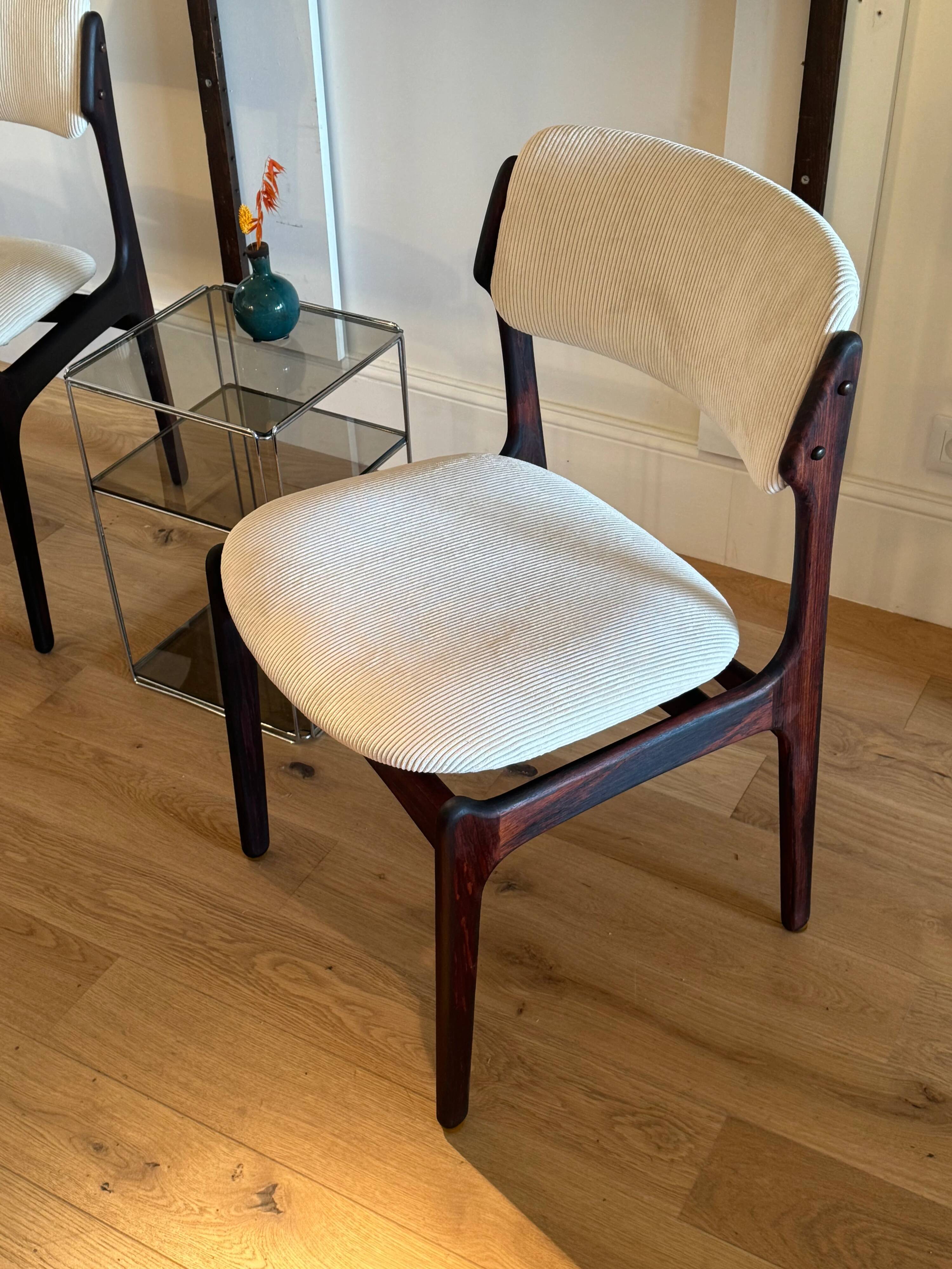 Pair of vintage Scandinavian chairs by Erik Buch model 49 in cream velvet.