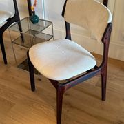 Pair of vintage Scandinavian chairs by Erik Buch model 49 in cream velvet.