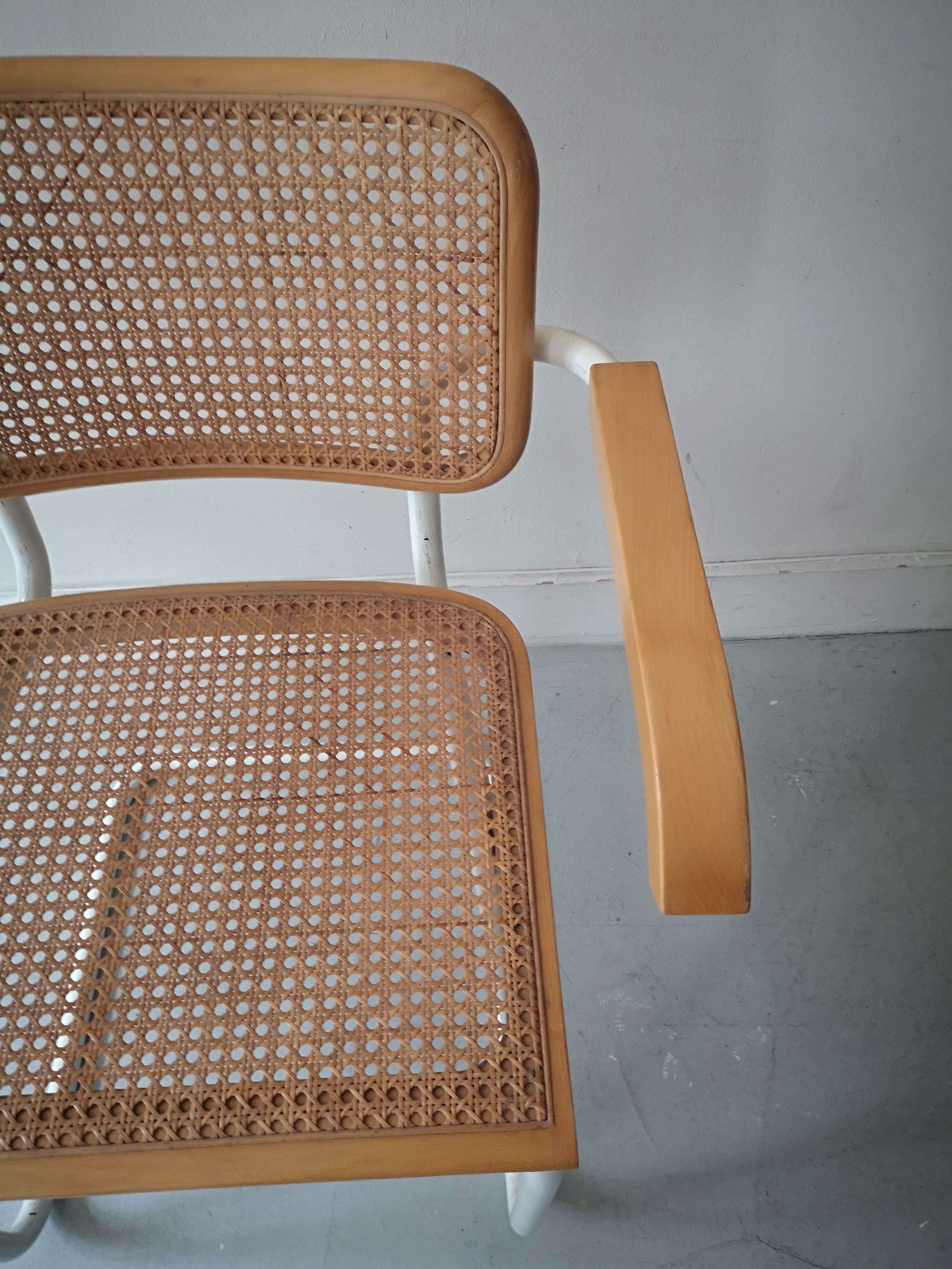 B64 armchair in white metal and canning by Marcel Breuer, Italy