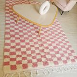 Pink and white checkered Beni Ouarain Berber rug
