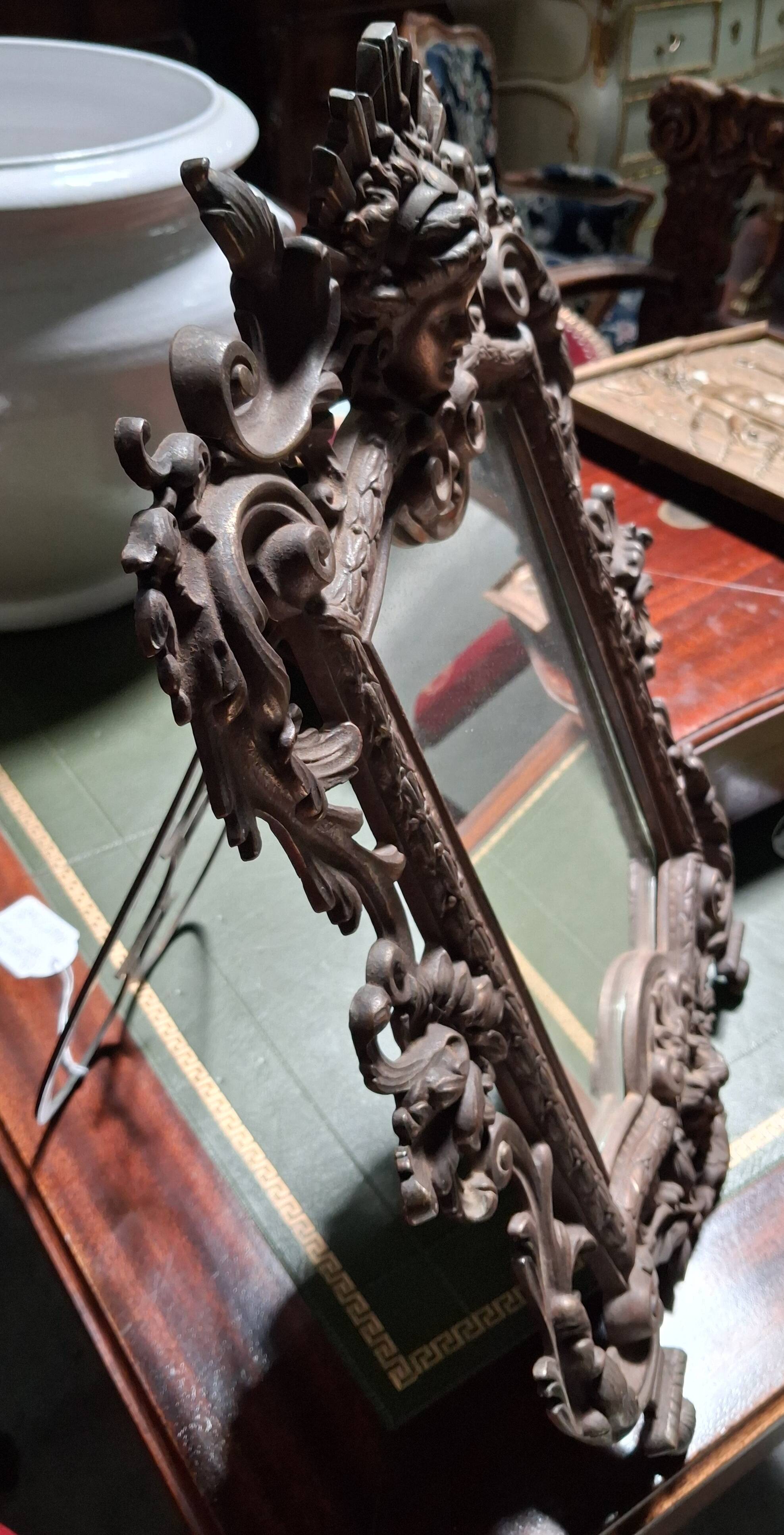 Richly chiselled bronze table mirror – neo-Renaissance style, 19th century