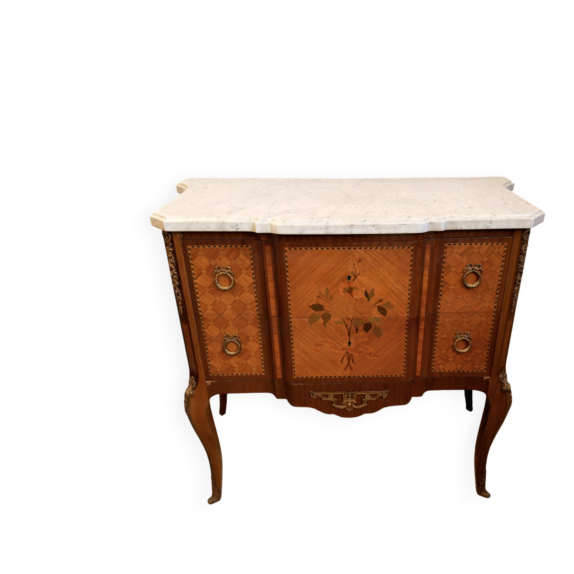 Commode Transition stamped by François Daidé, with a white marble top.