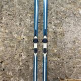 Old Pair of Vintage Blue & White Wooden Skis Mountain Chalet Decor - 218 cm