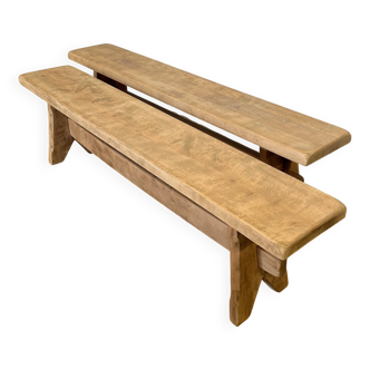 Pair of benches in light stripped solid wood