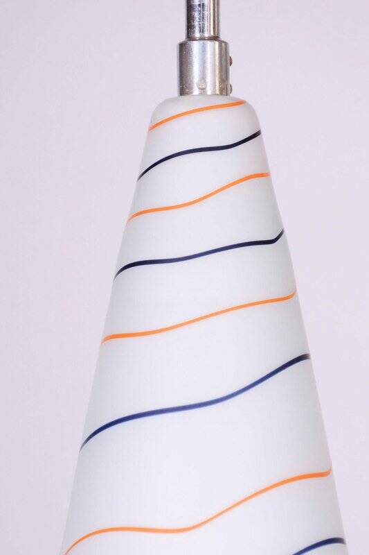 Mid-Century Czech Chromed Steel and Milk Glass Pendant Light, 1960s