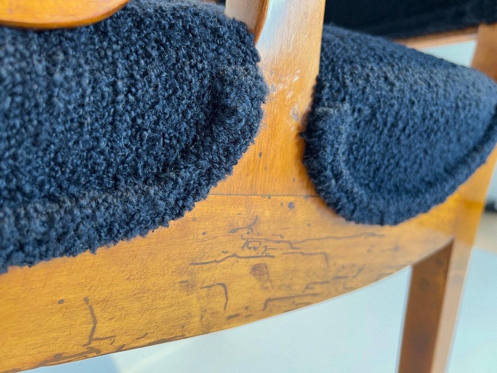 Biedermeier Armchair, Solid Beech, Black Boucle, South Germany circa 1830