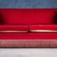 Knole Vintage Canapé in Red Velvet with Floral Cushions, 1950s