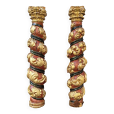 Pair of sculptures, twisted columns, carved wood, gilded and polychrome, 18th century – Spain