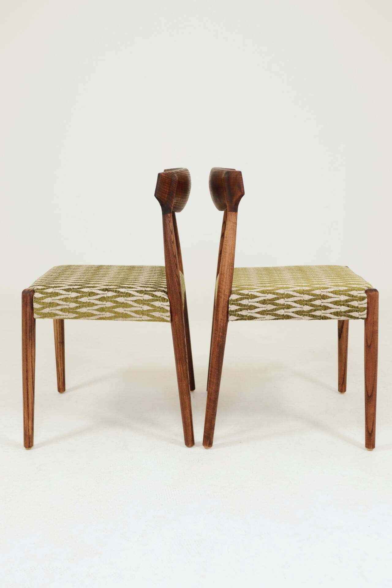 Set 2 Dining Chairs Solid Wood Ash Green Jacquard Fabric