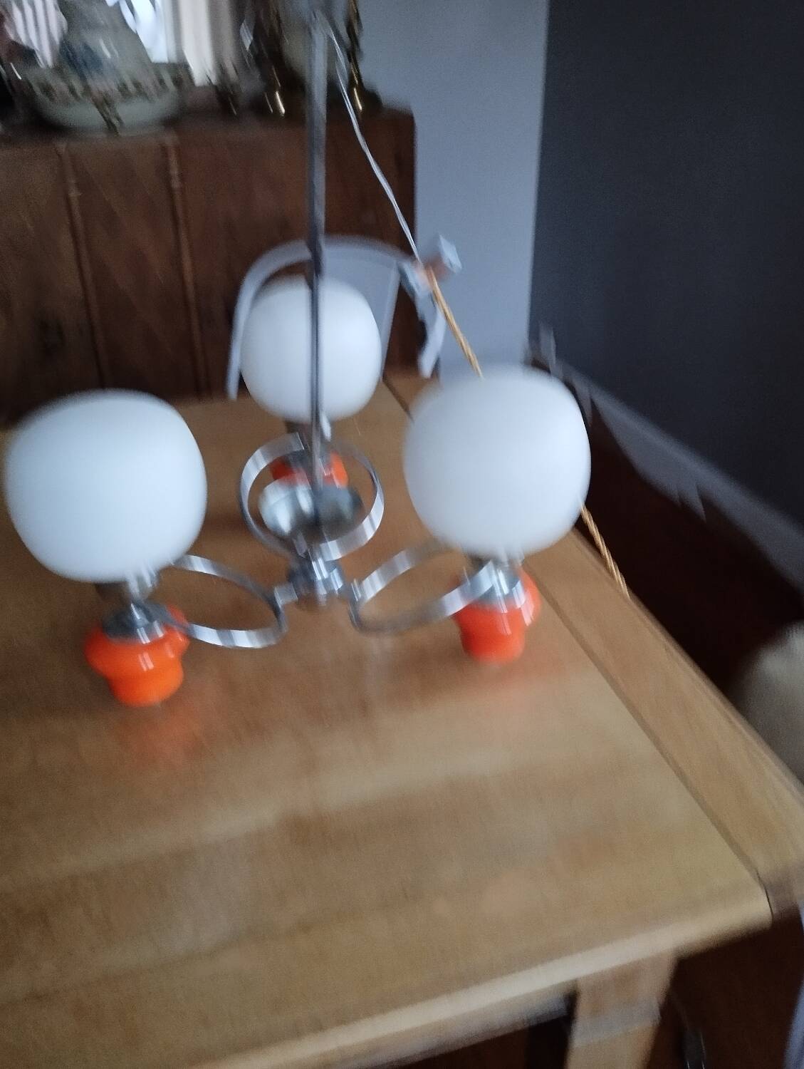 Space age chrome and ceramic chandelier