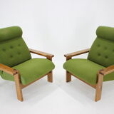 1970s pair of beech armchairs, czechoslovakia