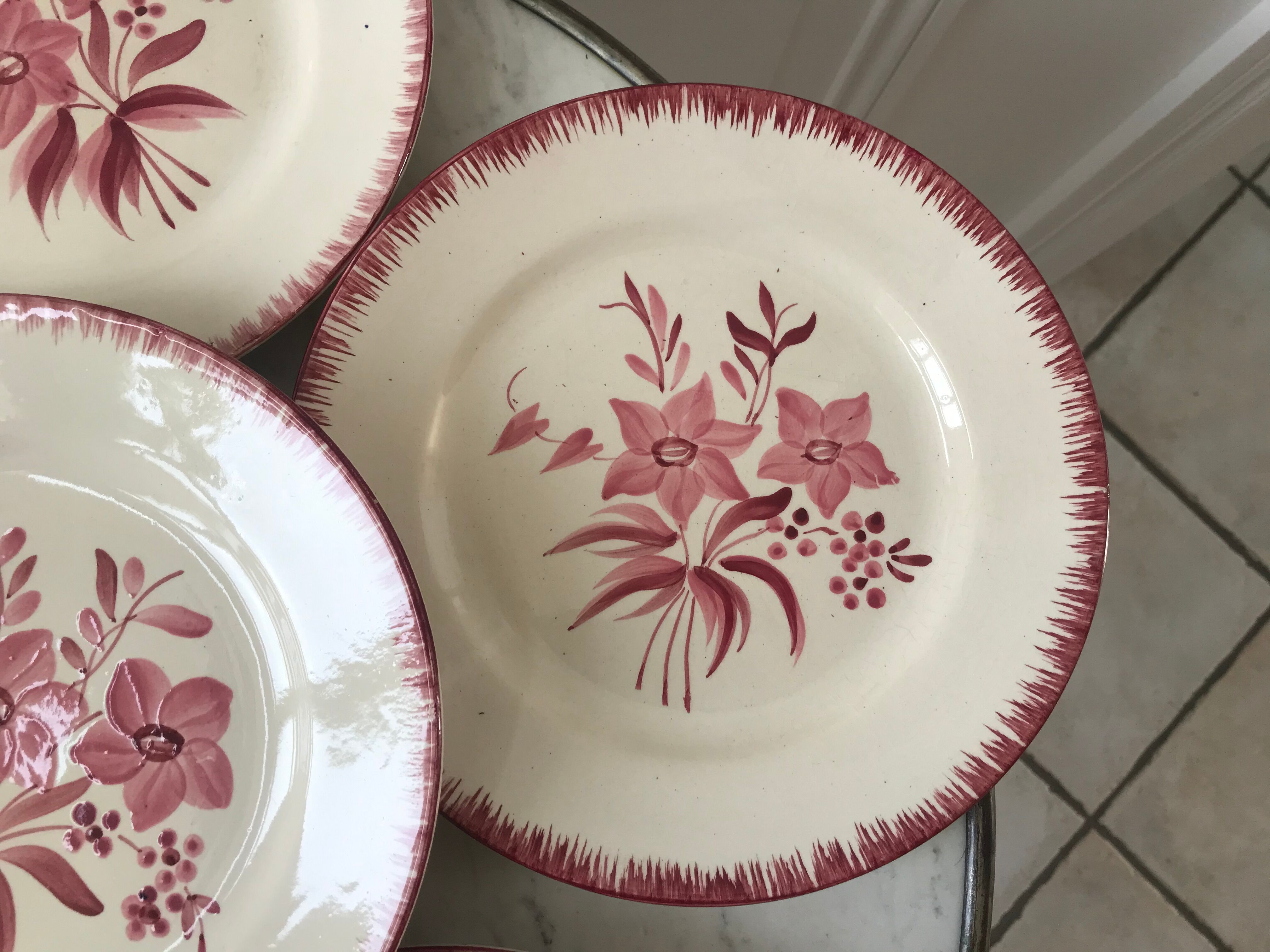 Set of 6 flat plates longchamp pinks years 30-40
