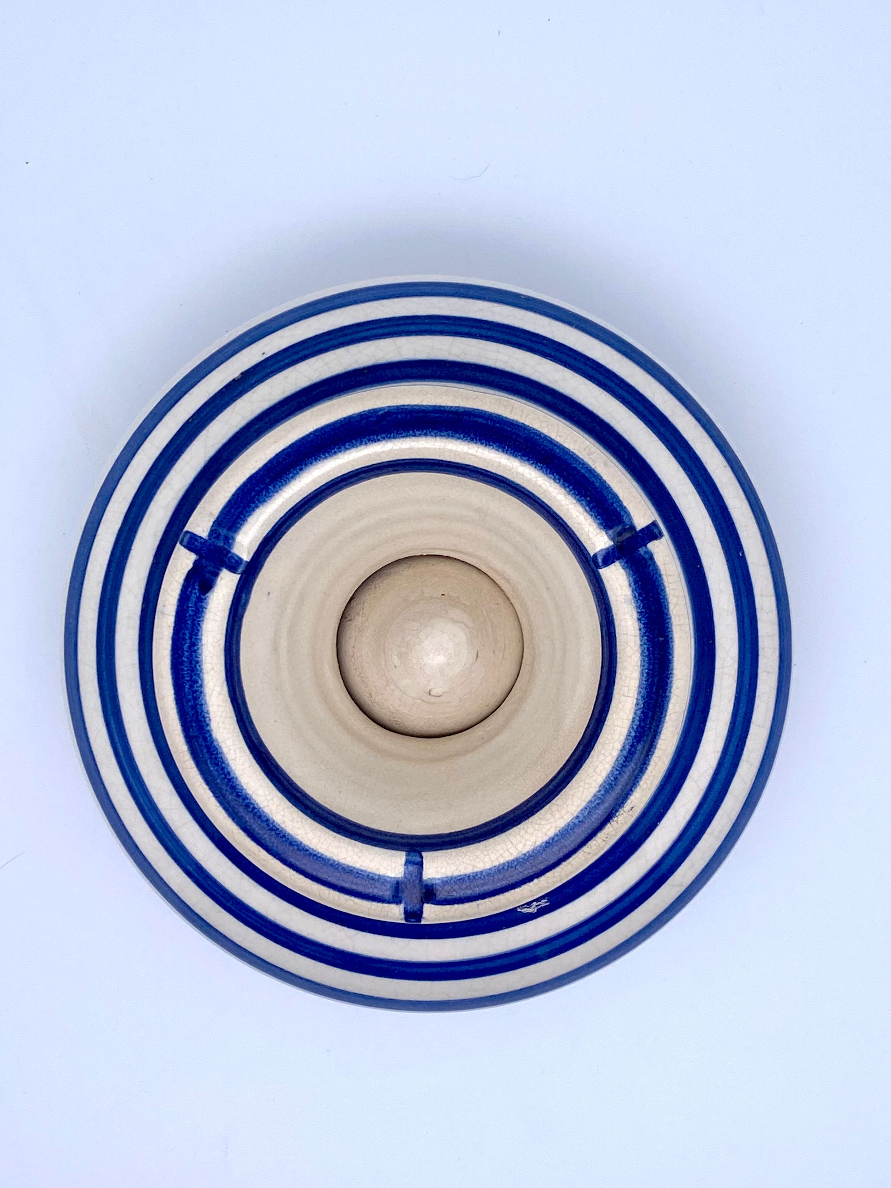 Moroccan ashtray with blue and white stripes