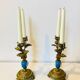 19th century candle holders in gilded bronze and porcelain