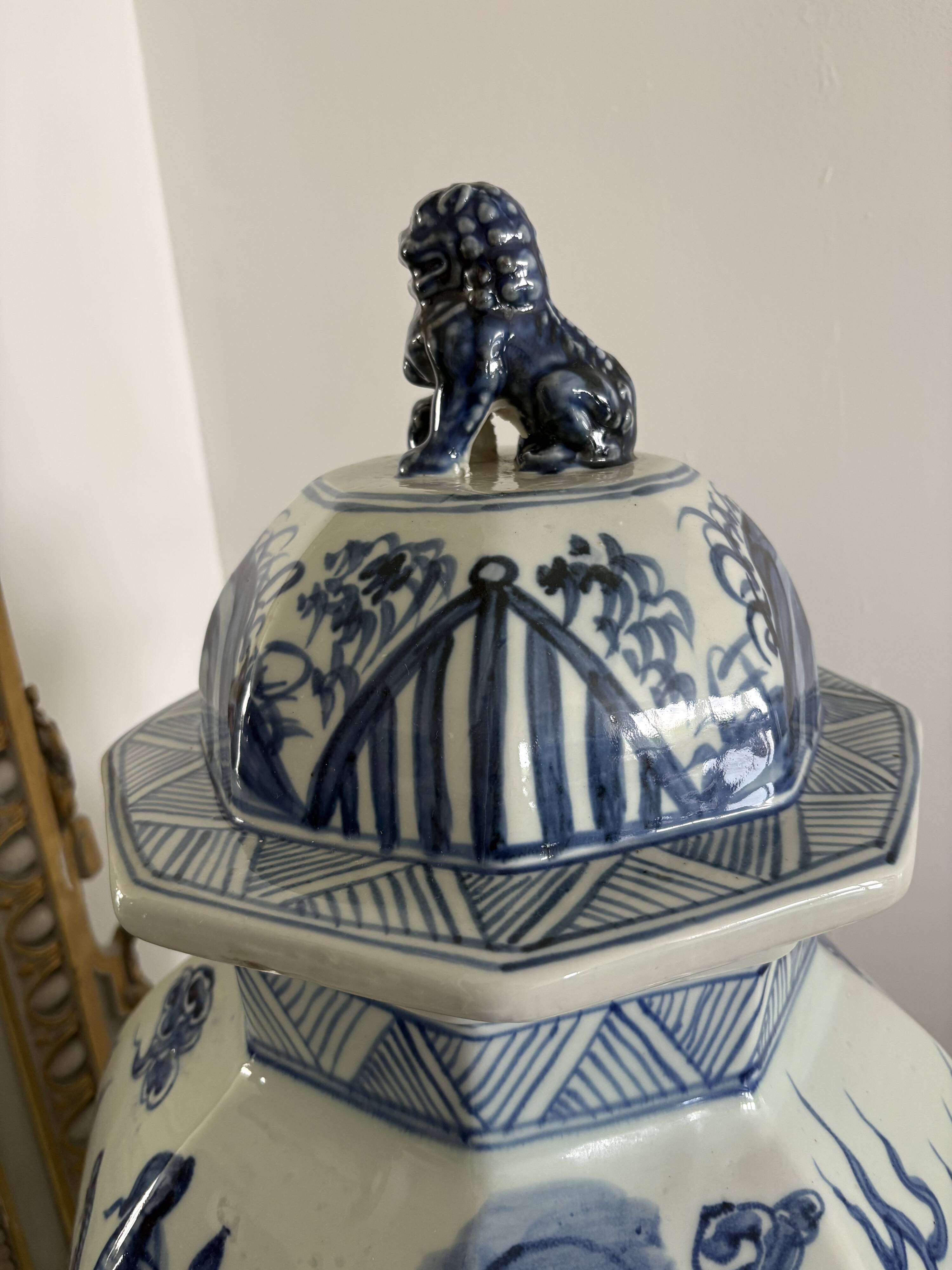 China - pair of covered porcelain vases with decoration