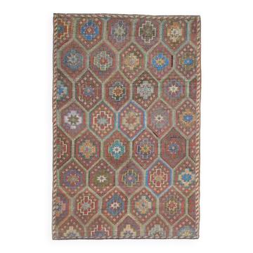 1970s vintage Turkish Oushak handmade wool cotton red area rug 200x305