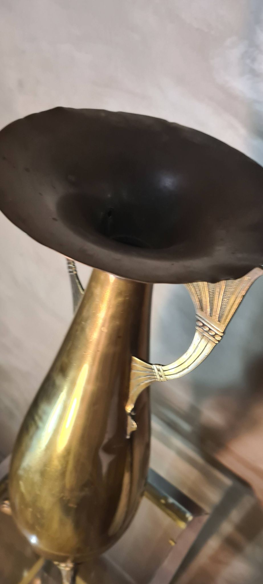 large brass vase empire style art nouveau 1880 to 1910, 60x20 beautiful condition for its age