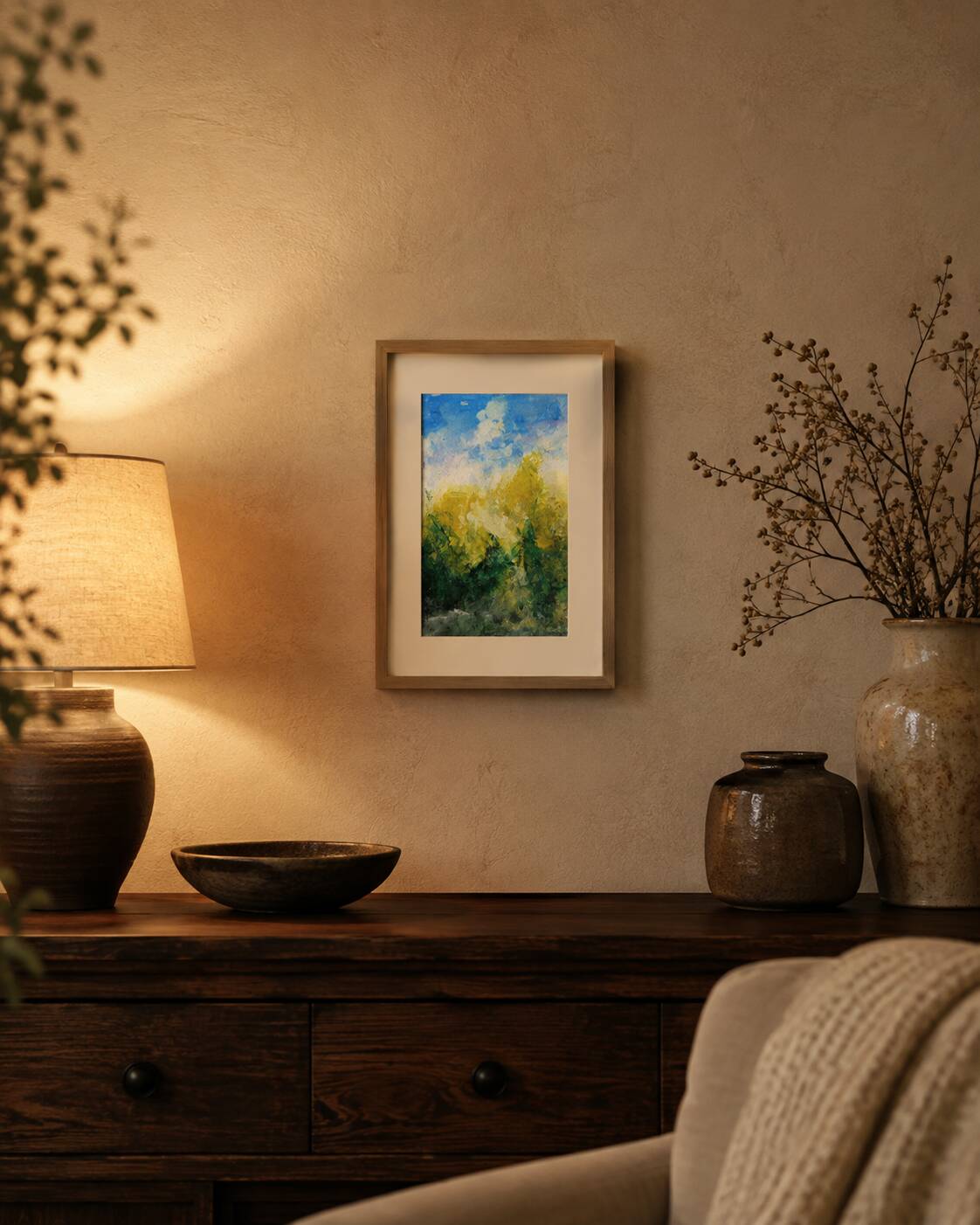 Original abstract painting – bright landscape – 15.5 x 24 cm