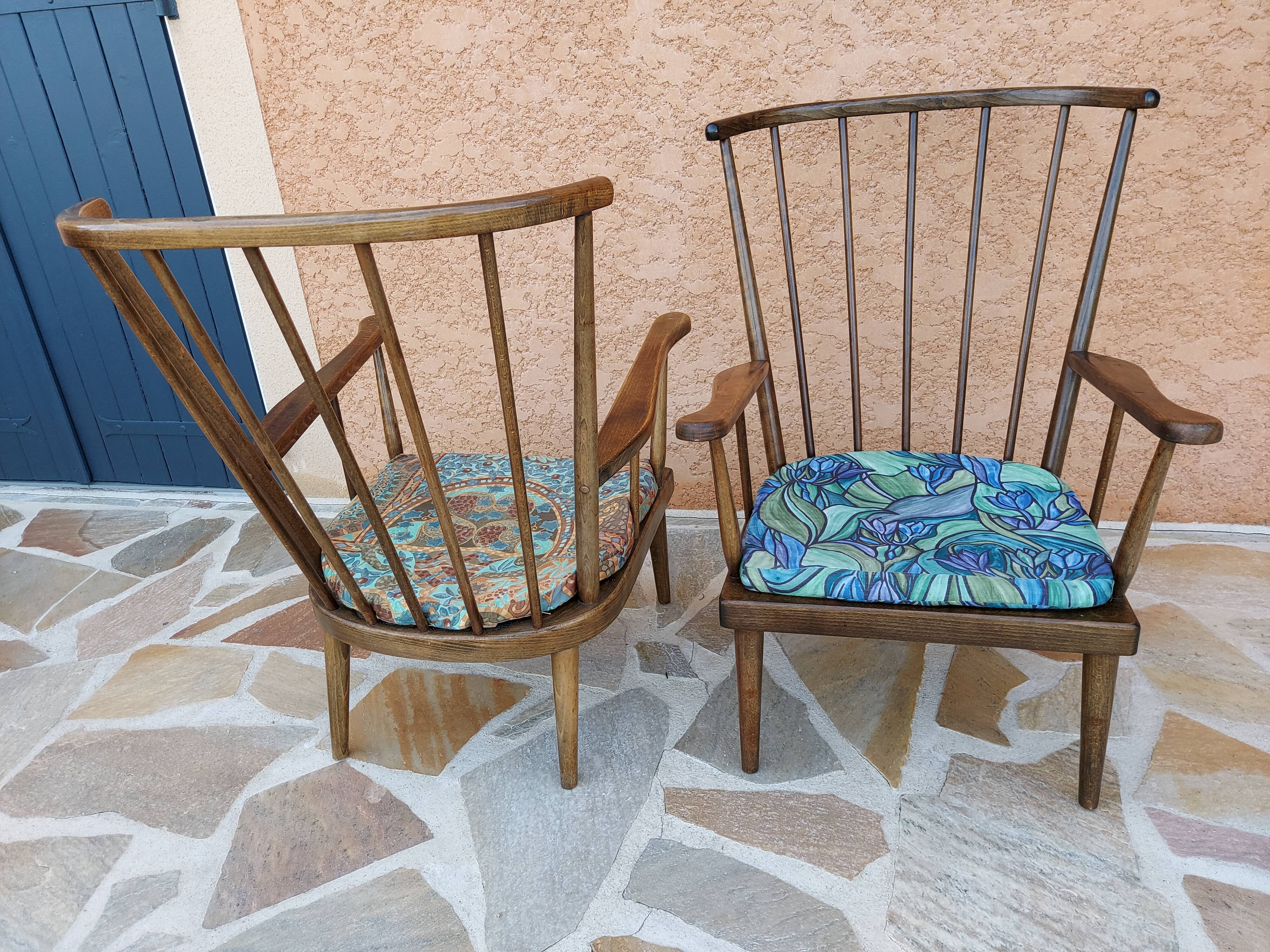 Pair of Baumann fan lounge chairs vintage 1965