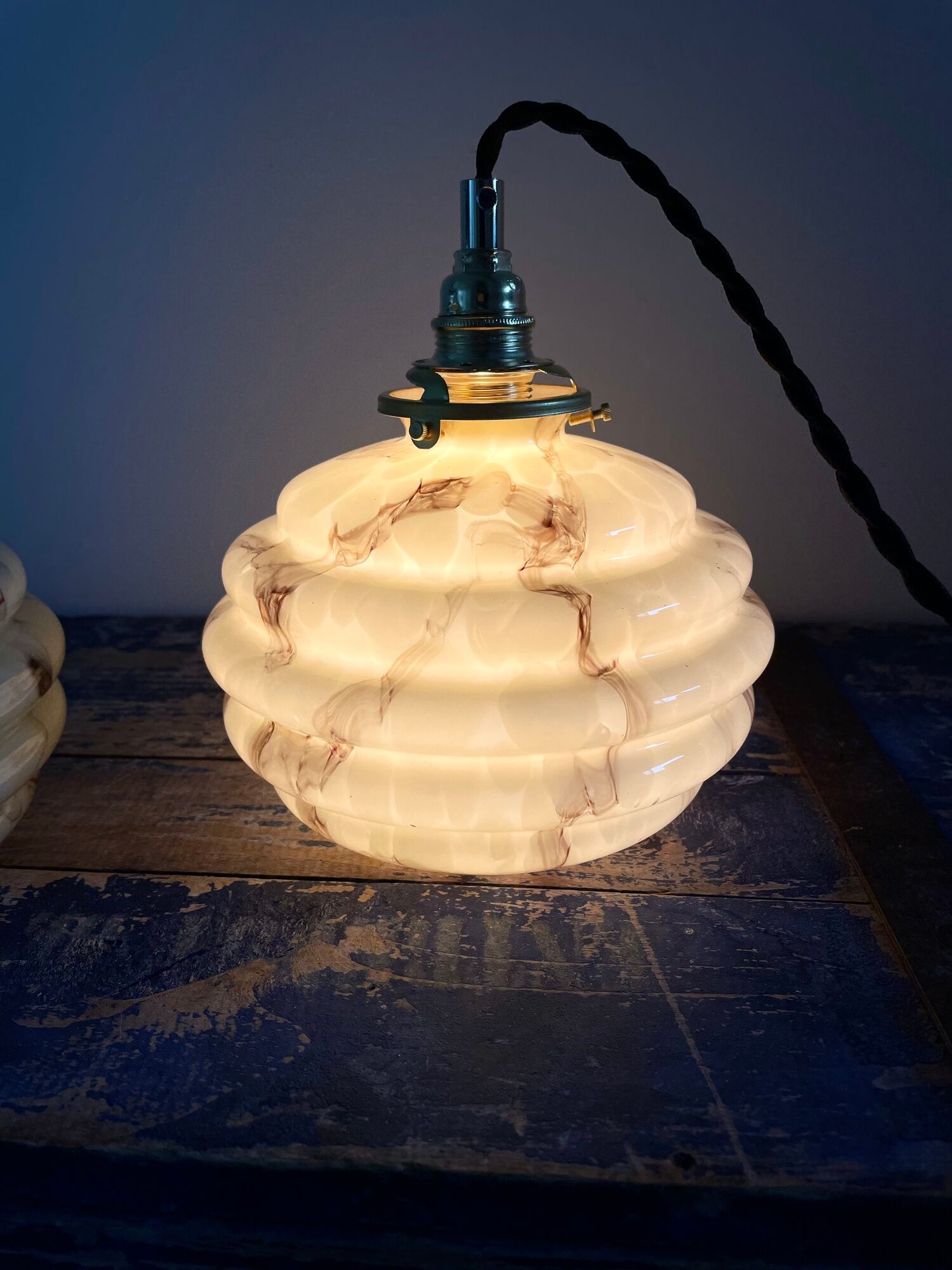 Set of two art deco portable ballrooms in electrified marbled opaline to nine