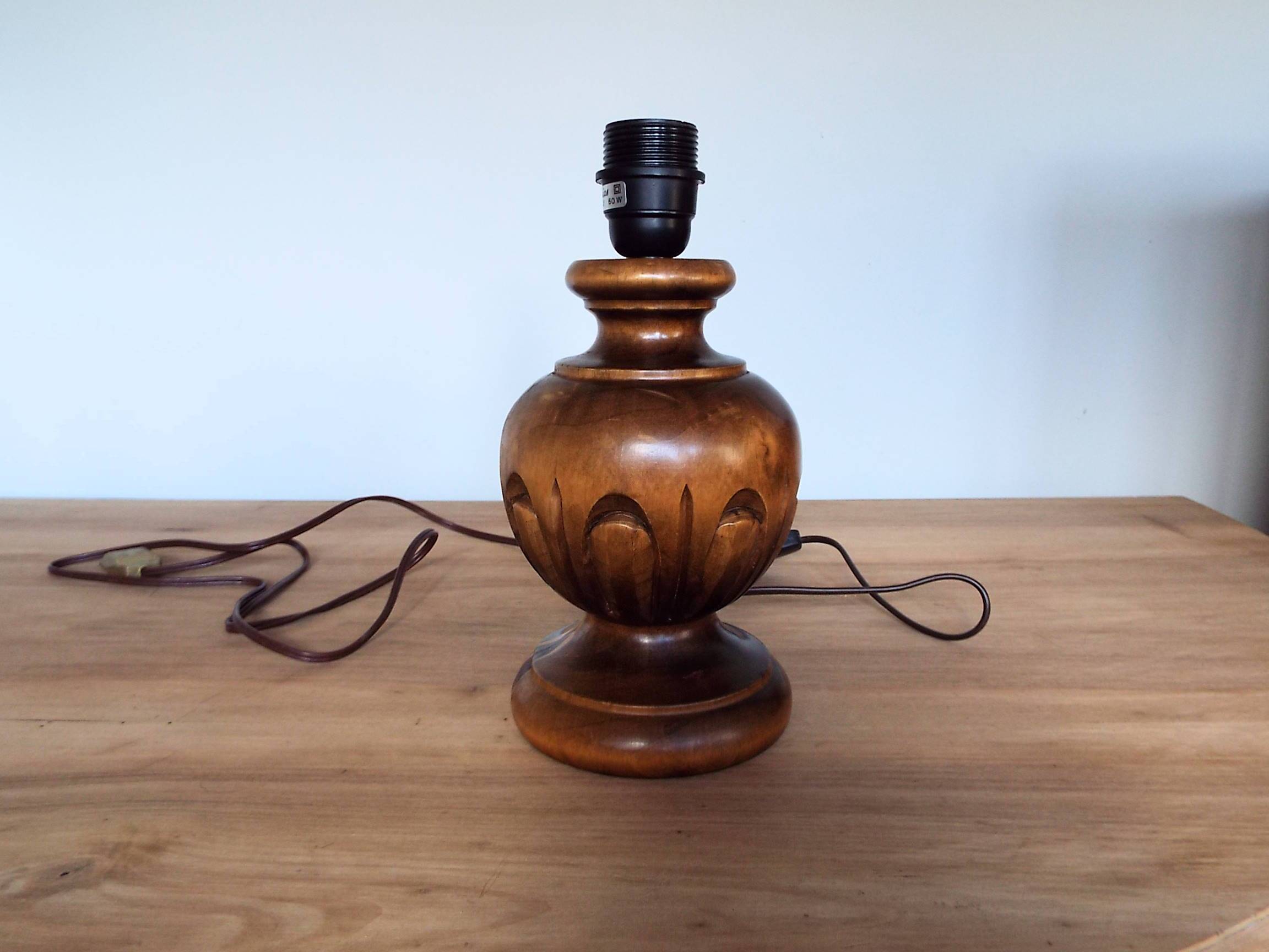 Carved turned wooden lamp base