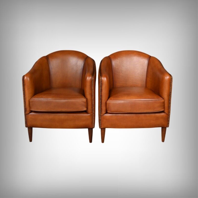 Pair of Solange club armchairs in sheepskin leather – reproduction