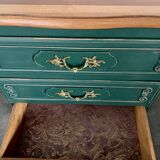 Solid wood chest of drawers restyled with patinated pine forest green