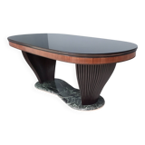 Dining Table by Vittorio Dassi with Oval Black Opaline Glass Top and Marble Base