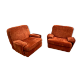 Pair of cinna orange suede armchairs