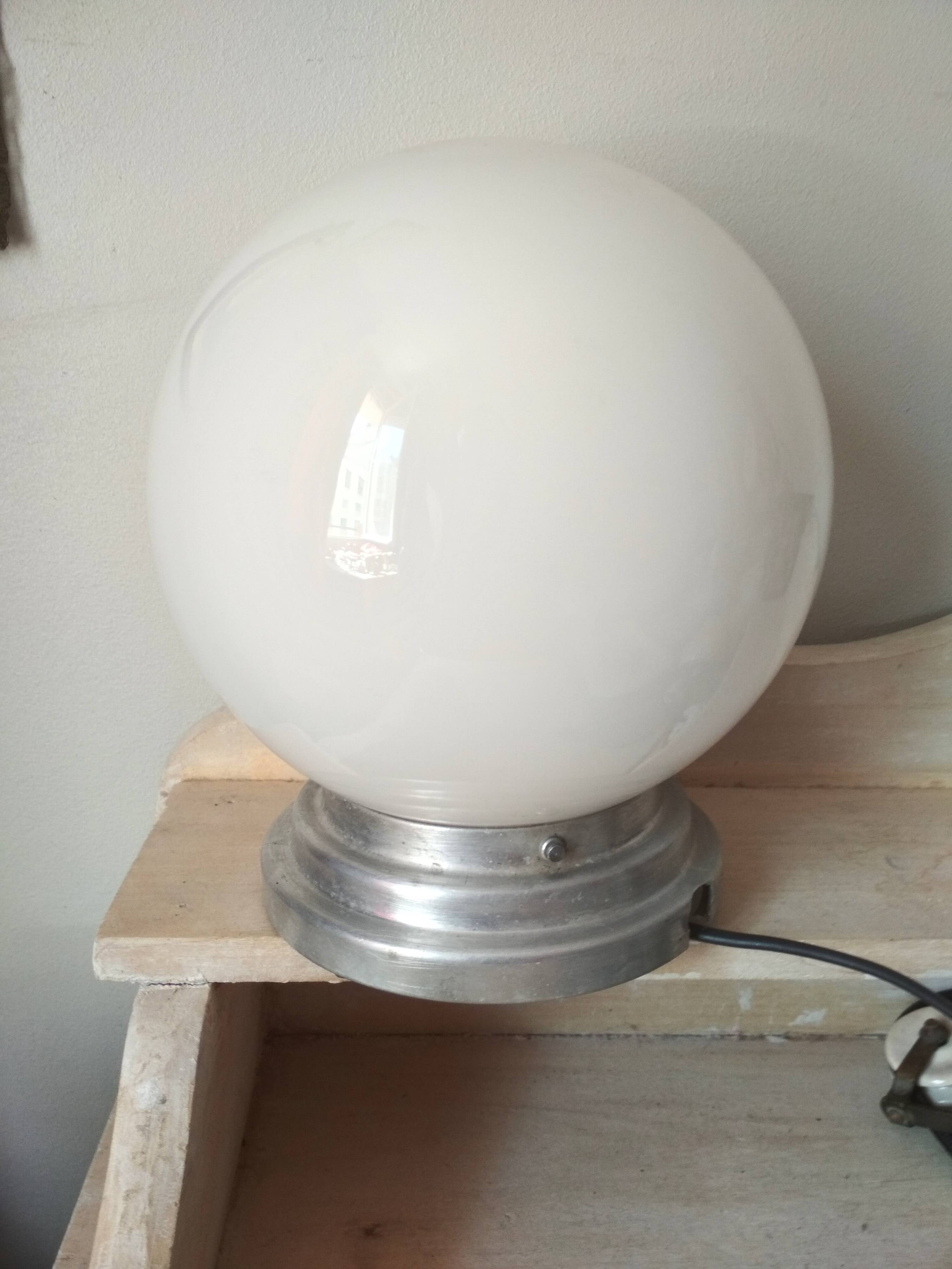 Old ceiling of 40's, white opaline globe, ceiling light