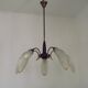 French Vintage Retro Mid Century Black & Gold 5 Arm Chandelier Glass Shades 5080