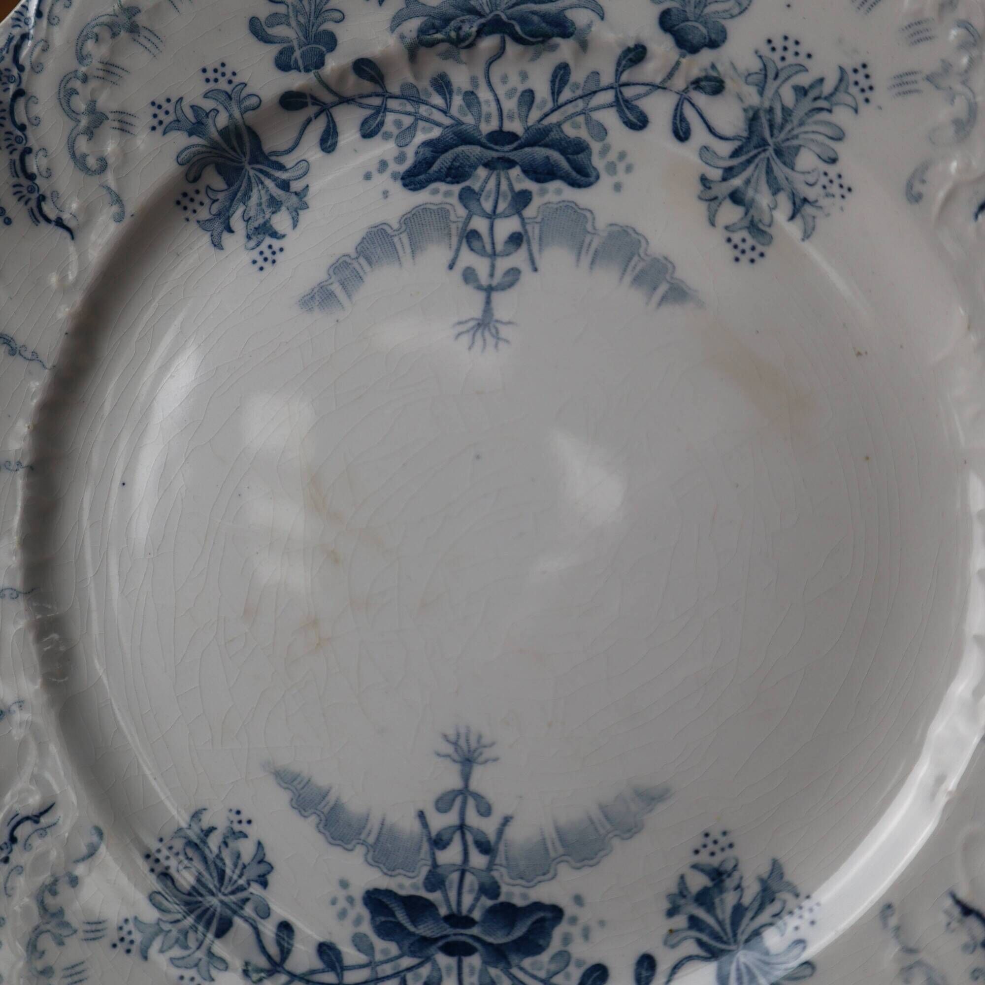 Set of 4 dessert plates from the St Amand earthenware factory, Régence model, iron earth