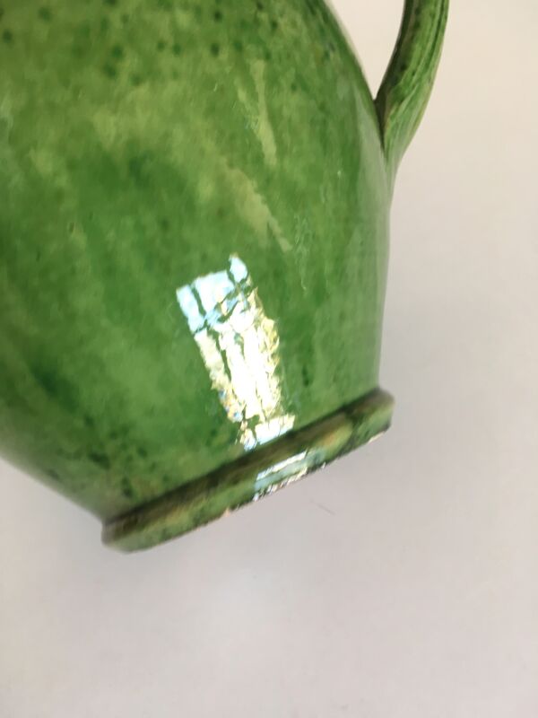 Pichet vase XXL en terre vernissée de Biot vert 1950