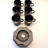 Sophisticated Black Coffee Set – 6 Cups & Saucers (1970s)