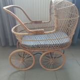 Vintage rattan and wicker cradle for dolls