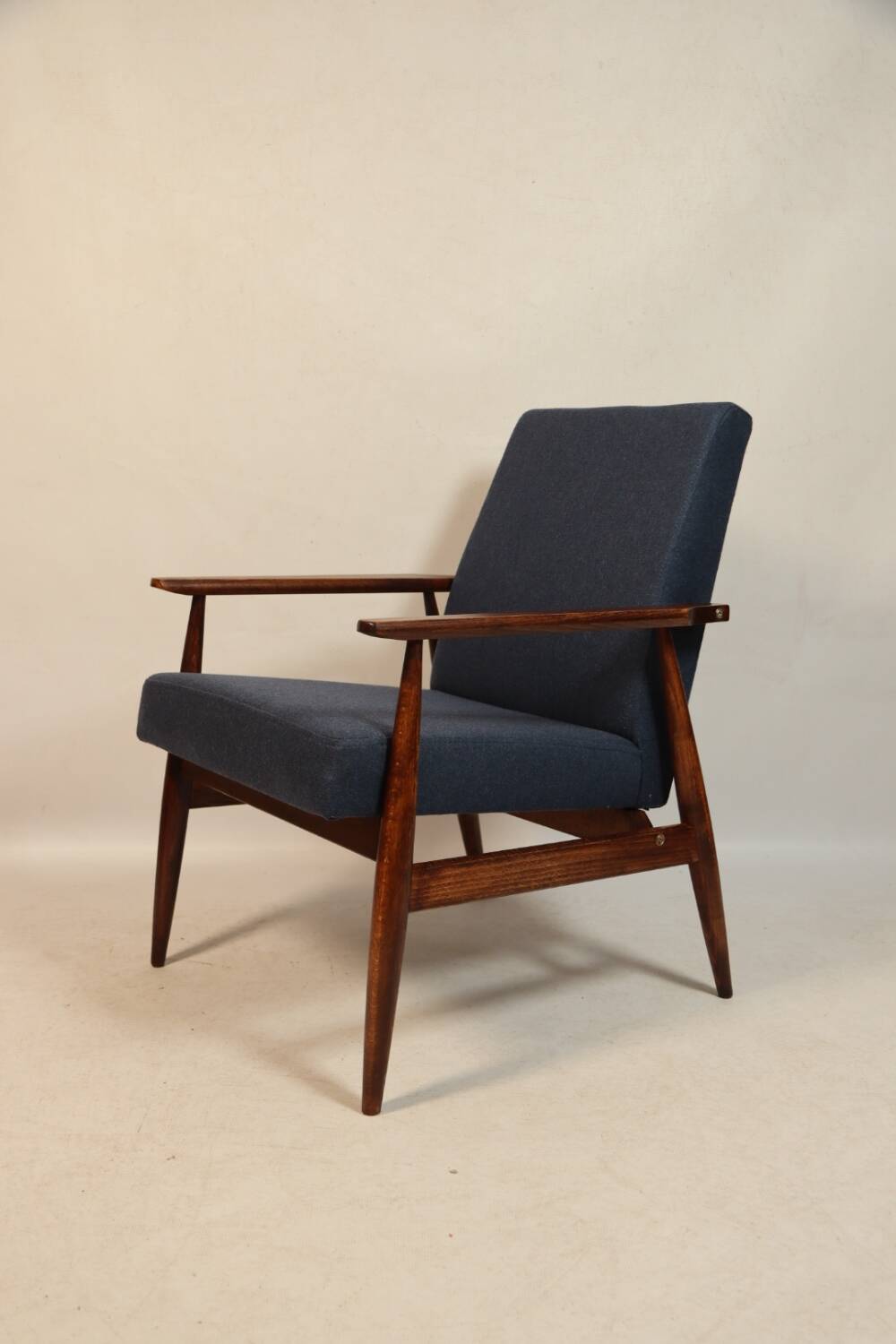 Vintage armchair natural wool blue marin modern design by H.Lis