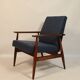 Vintage armchair natural wool blue marin modern design by H.Lis