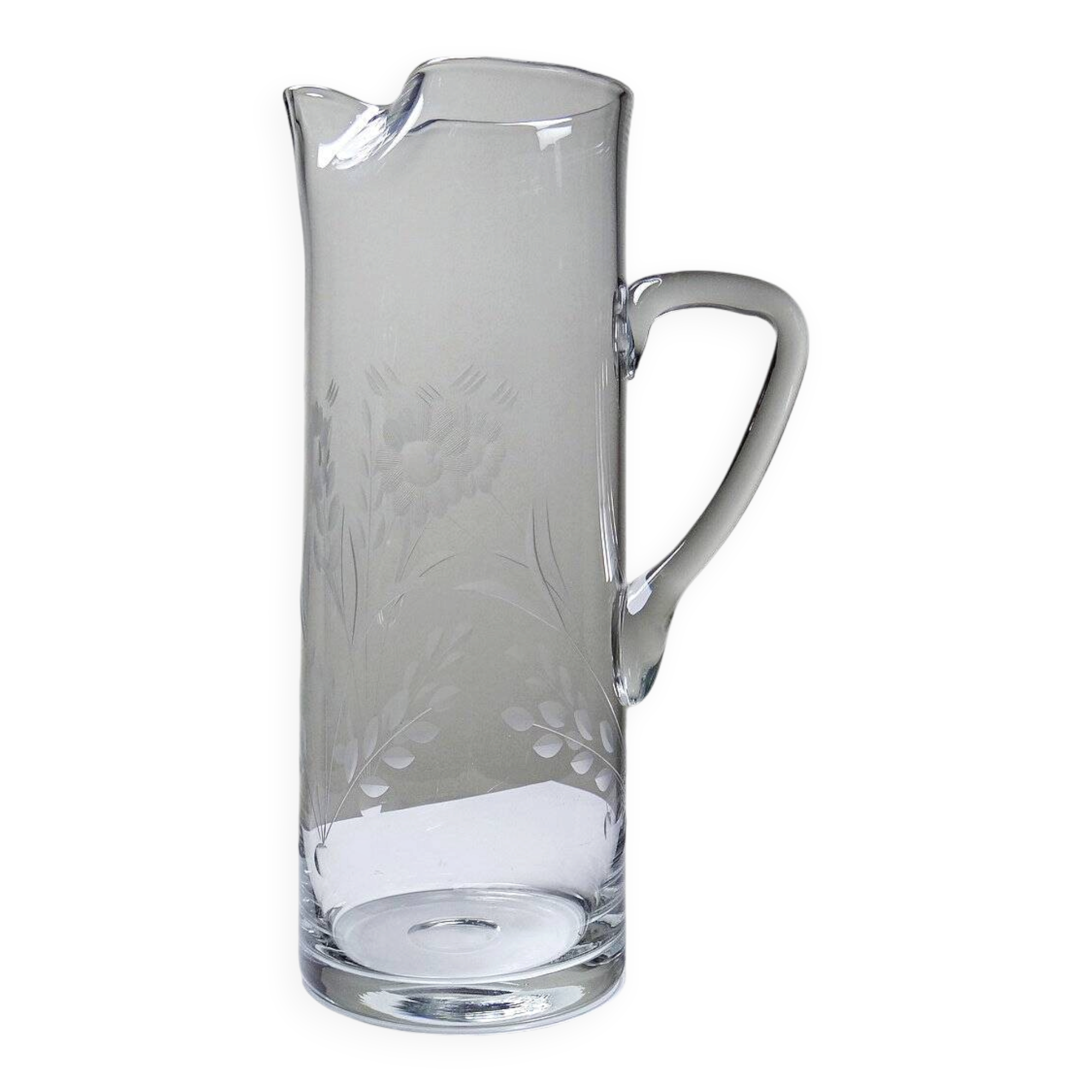 Old crystal/pulled glass pitcher engraved with floral decoration, Europe 1920-1930