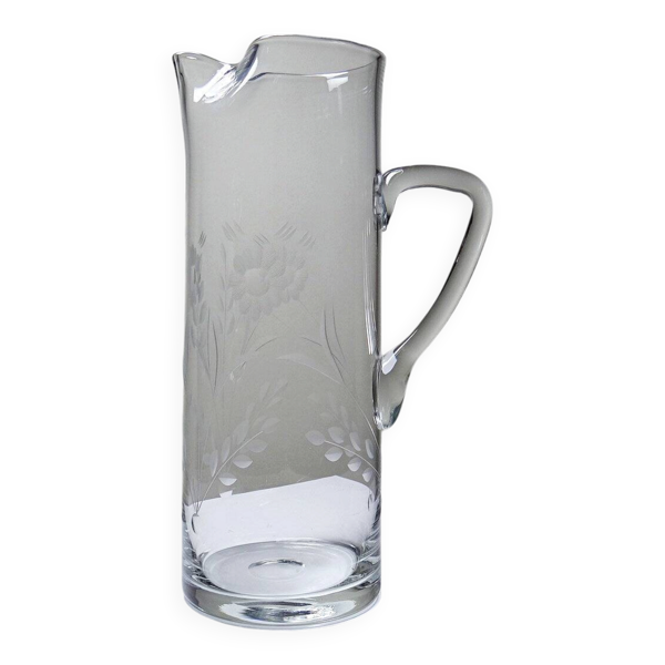 Pichet en cristal, verre soufflé gravé à décor floral, Europe 1920-1930