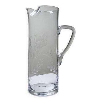 Old crystal/pulled glass pitcher engraved with floral decoration, Europe 1920-1930