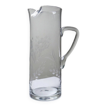 Pichet en cristal, verre soufflé gravé à décor floral, Europe 1920-1930