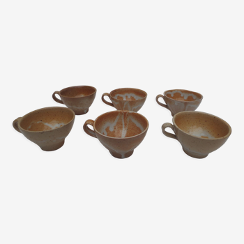 Set of 6 small glazed sandstone ear bowls