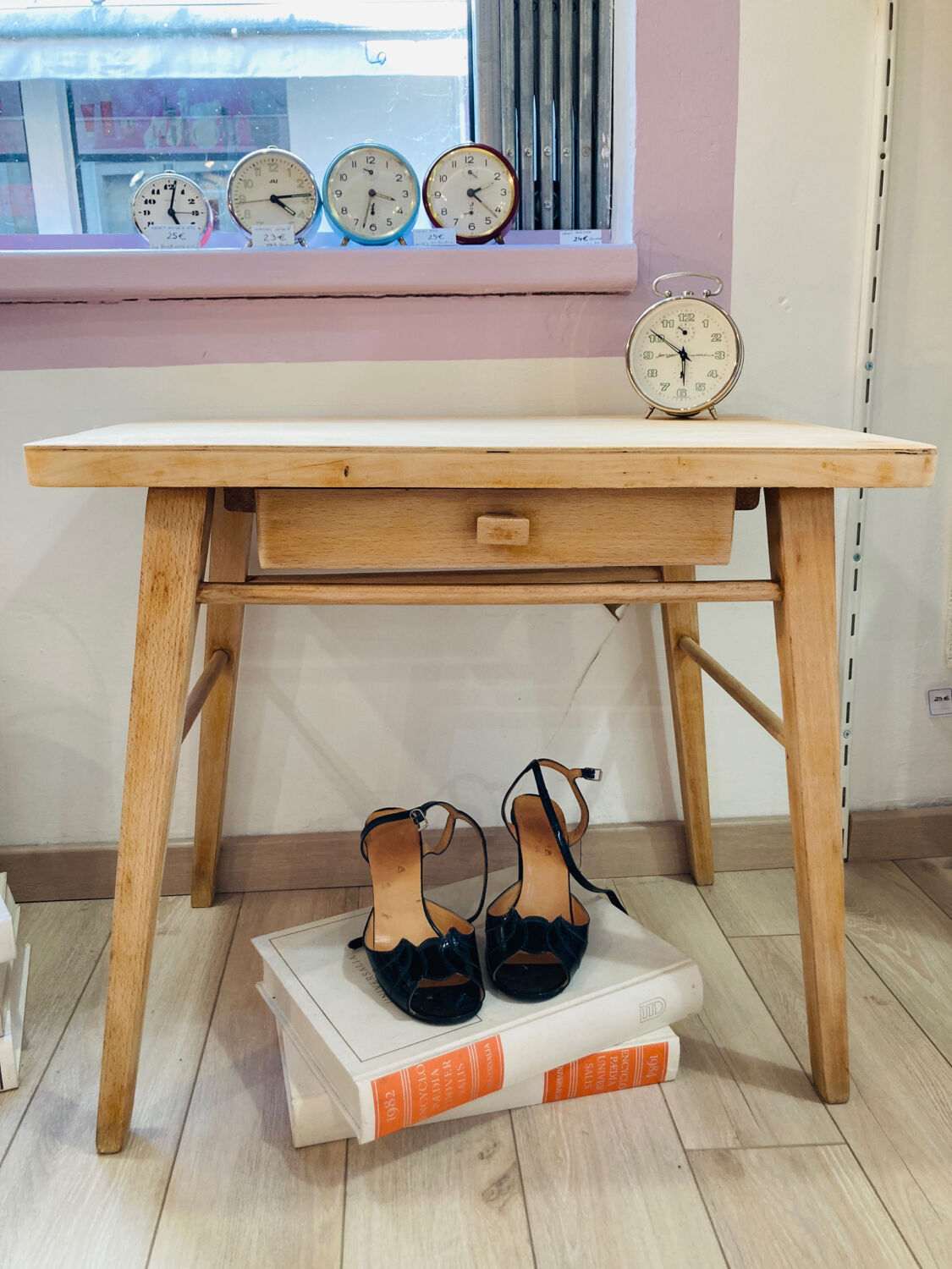 Bedside table 60s scandinavian wooden foot compass