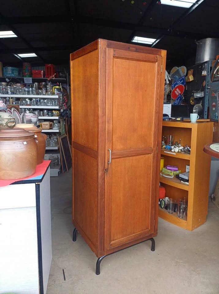 Vintage Wooden and Metal Wardrobe / Boarding School 1950