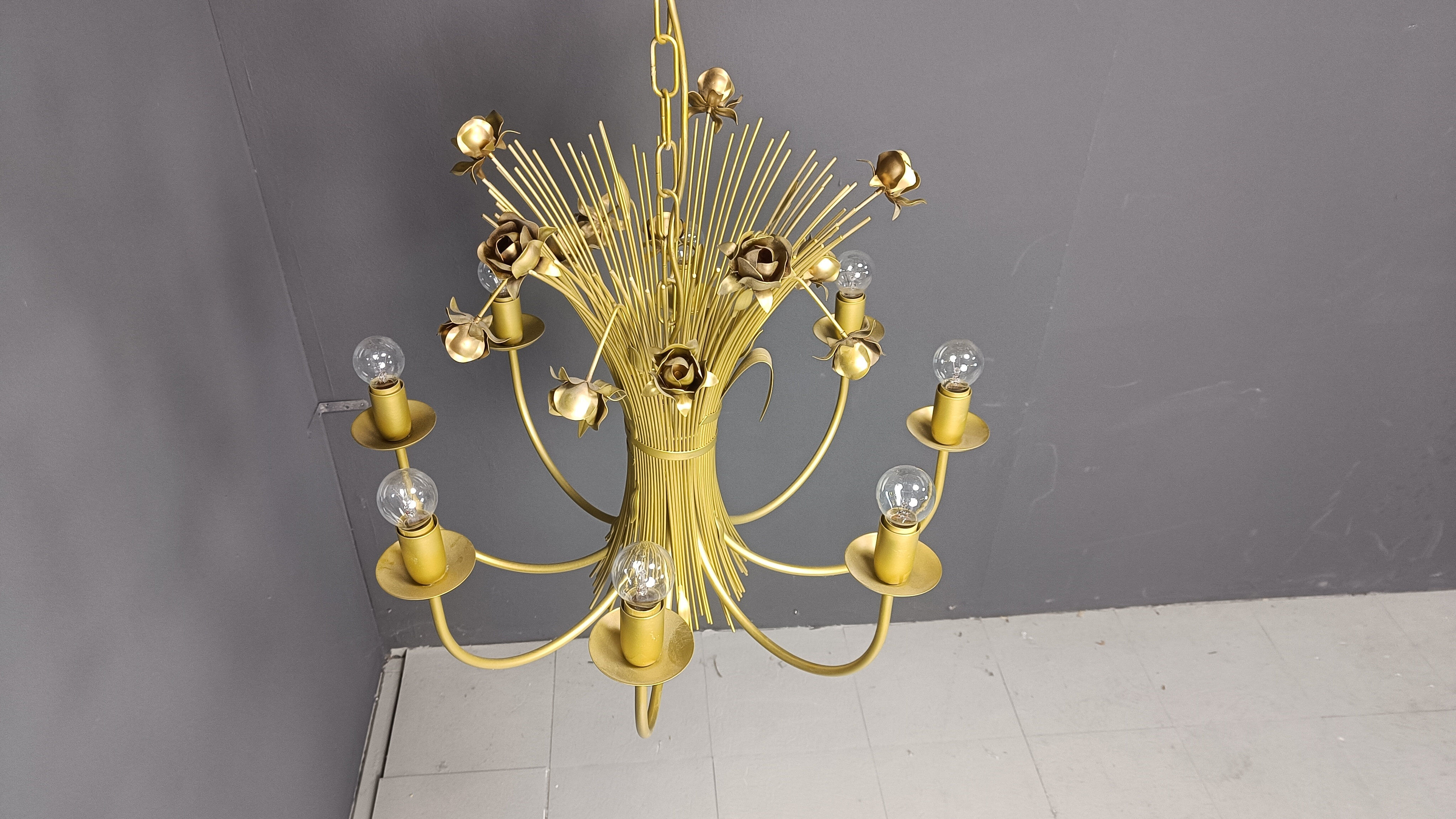 Vintage metal flower chandelier, 1980s