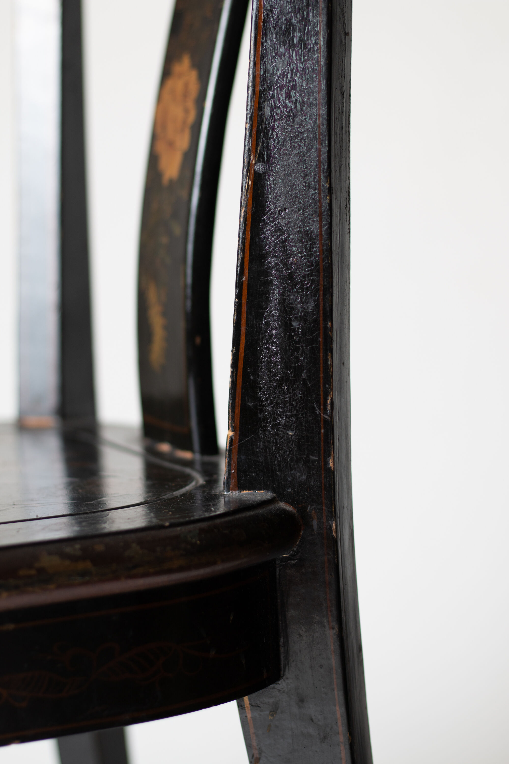 Black lacquered chair decorated with traditional chinese motifs - sign a. monard 1907